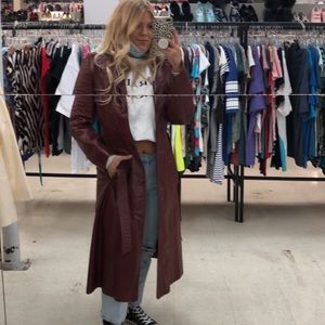 Vintage red leather trench coat